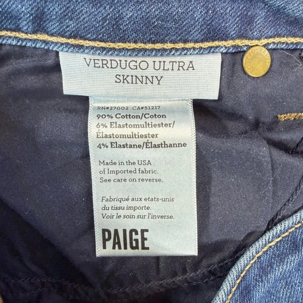 Paige Verdugo Ultra Skinny Jeans Women's Size‎ 29 Blue Dark Wash Distressed